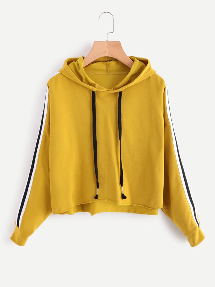 Shein Stripe Tape Drop Shoulder Raw Hem Batwing Hoodie