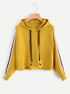 Shein Stripe Tape Drop Shoulder Raw Hem Batwing Hoodie