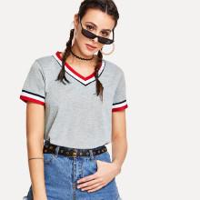 Shein Contrast Stripe Trim Marled Tee