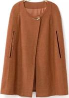 Shein Khaki Round Neck Loose Woolen Cape