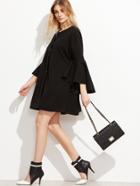 Shein Black Collarless Hidden Button Oversized Bell Sleeve Coat