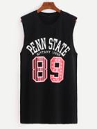 Shein Varsity Print Sleeveless Dress - Black