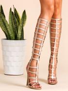 Shein Nude Faux Leather Peep Toe Knee High Gladiator Sandals