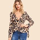 Shein Surplice Neck Knot Cuff Blouse