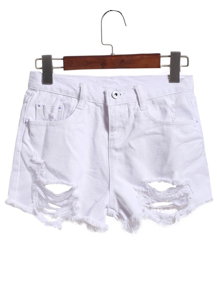 Shein White Ripped Denim Shorts