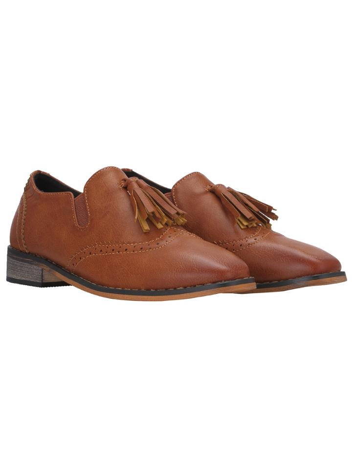 Shein Brown Point Toe Tassel Pierced Flats