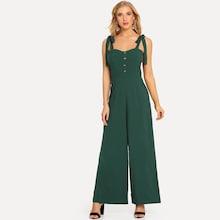 Shein Tied Shoulder Button Front Wide Leg Jumpsuit