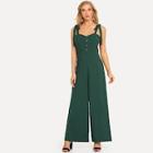 Shein Tied Shoulder Button Front Wide Leg Jumpsuit