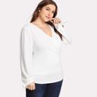 Shein Plus Bow Tied Cuff Ruched Wrap Top