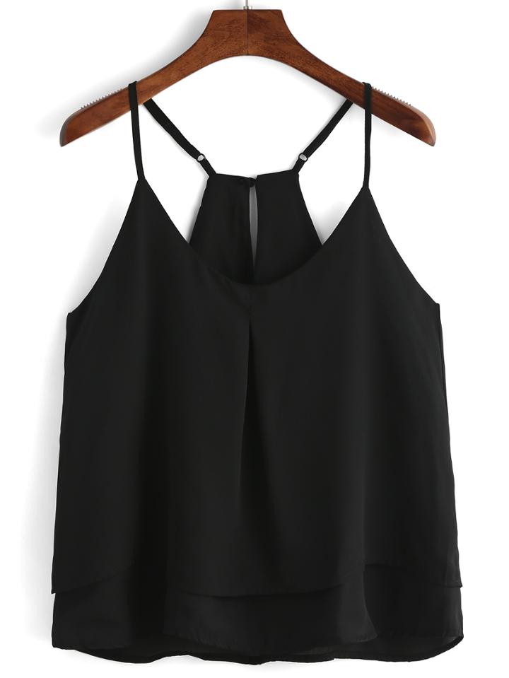 Shein Black Spaghetti Strap Layers Chiffon Cami Top