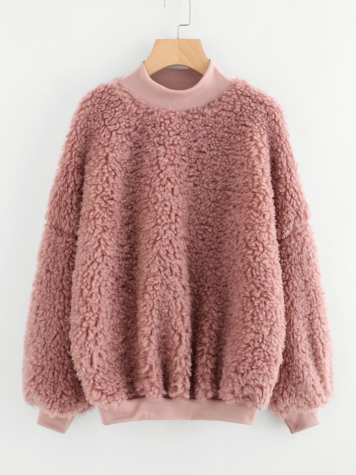 Shein High Neck Fluffy Sweatshirt