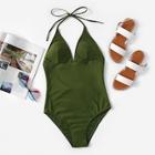 Shein Low Back Self Tie Halter One Piece Swimwear