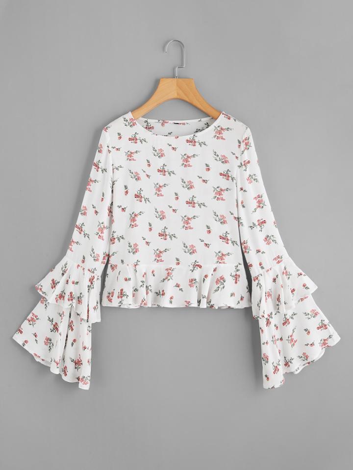 Shein Layered Fluted Sleeve Ditsy Top
