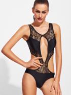 Shein Black Lace Insert Cutout Design One-piece Swimwear