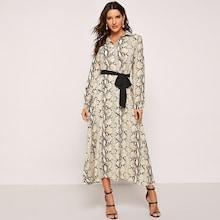 Shein Waist Belted Snake Skin Collar Dress