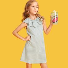Shein Girls Flounce Neck Striped Dress