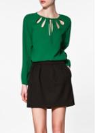 Rosewe Fabulous Cutout Pattern Green T Shirt For Woman