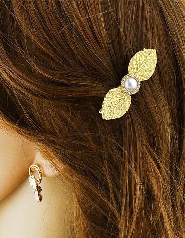Shein Pearl Leaf Shape Hair Clips