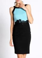 Rosewe Elegant Round Neck Off The Shoulder Color Block Dress