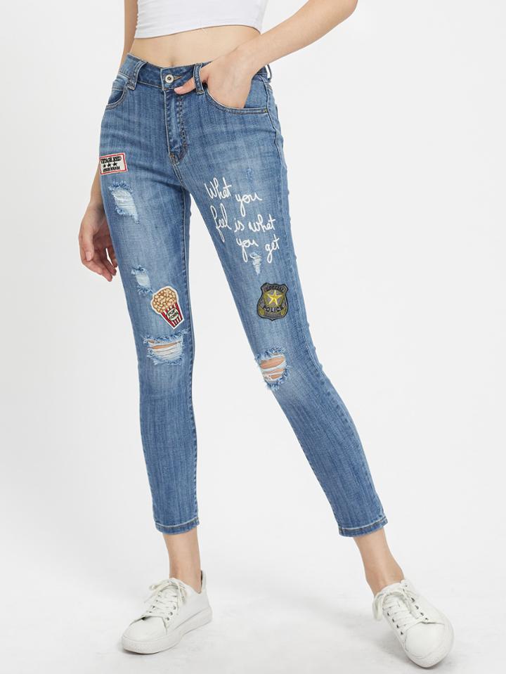 Shein Knee Ripped Jeans With Patch