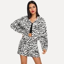 Shein Animal Print Pocket Front Denim Jacket