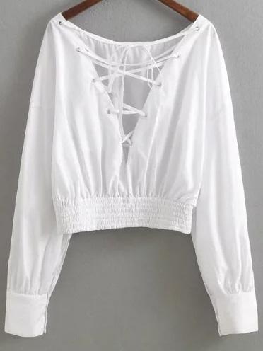 Shein White Criss Cross V Neck Blouse