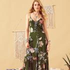Shein Cutout Back Ruffle Hem Button Up Cami Dress
