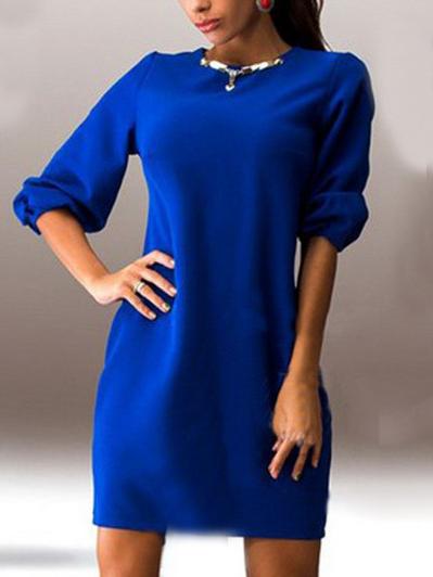 Shein Blue Round Neck Slim Short Dress