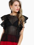 Shein Flutter Sleeve Striped Mesh Top