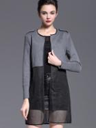 Shein Grey Round Neck Long Sleeve Contrast Gauze Coat