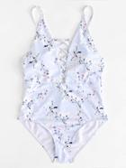 Shein Calico Print Criss Cross Swimsuit