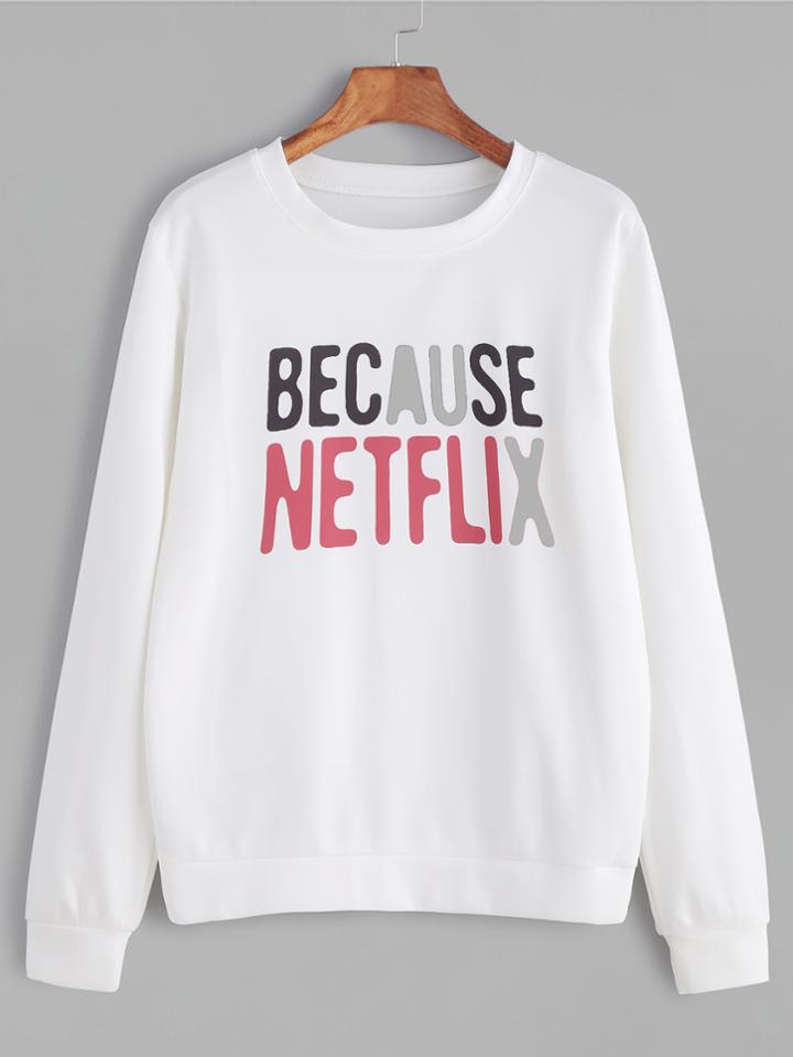 Shein White Letter Print Casual Sweatshirt