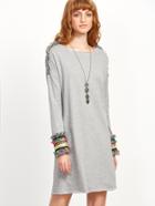 Shein Heather Grey Woven Tape And Fringe Detail Shift Dress
