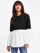 Shein Fluted Sleeve Two Tone Mixed Media Ribbed Top