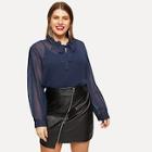 Shein Plus Tie Neck Frill Trim Sheer Top