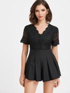 Shein Crochet Lace Scallop Open Back Pleated Romper