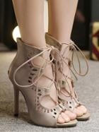 Shein Grey Peep Toe High Stiletto Heel Lace Up Sandals