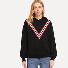 Shein V Striped Trim Hoodie Sweatshirt