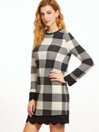 Shein Black And White Checkered Scallop Trim Dress
