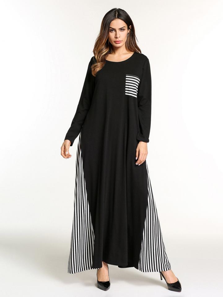 Shein Contrast Stripe Panel Full Length Dress
