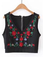 Shein Flower Embroidered Zipper Back Tank Top