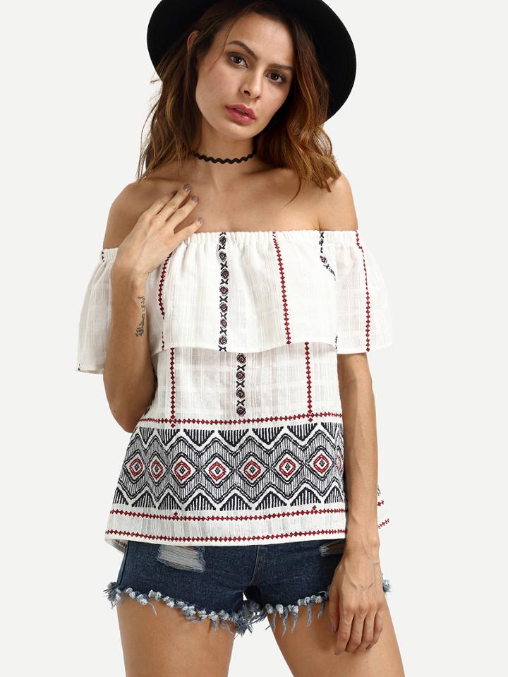 Shein Multicolor Ruffle Cold Shoulder Blouse