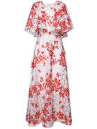 Shein Leaves Gauze Embroidered Cape Dress