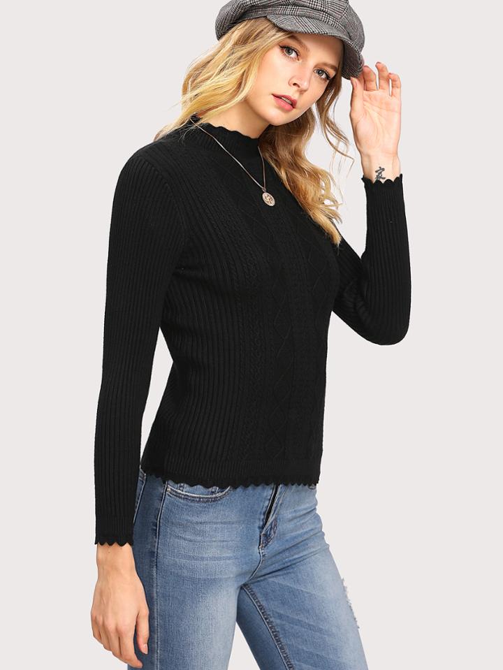 Shein Scallop Edge Cable Knit Jumper