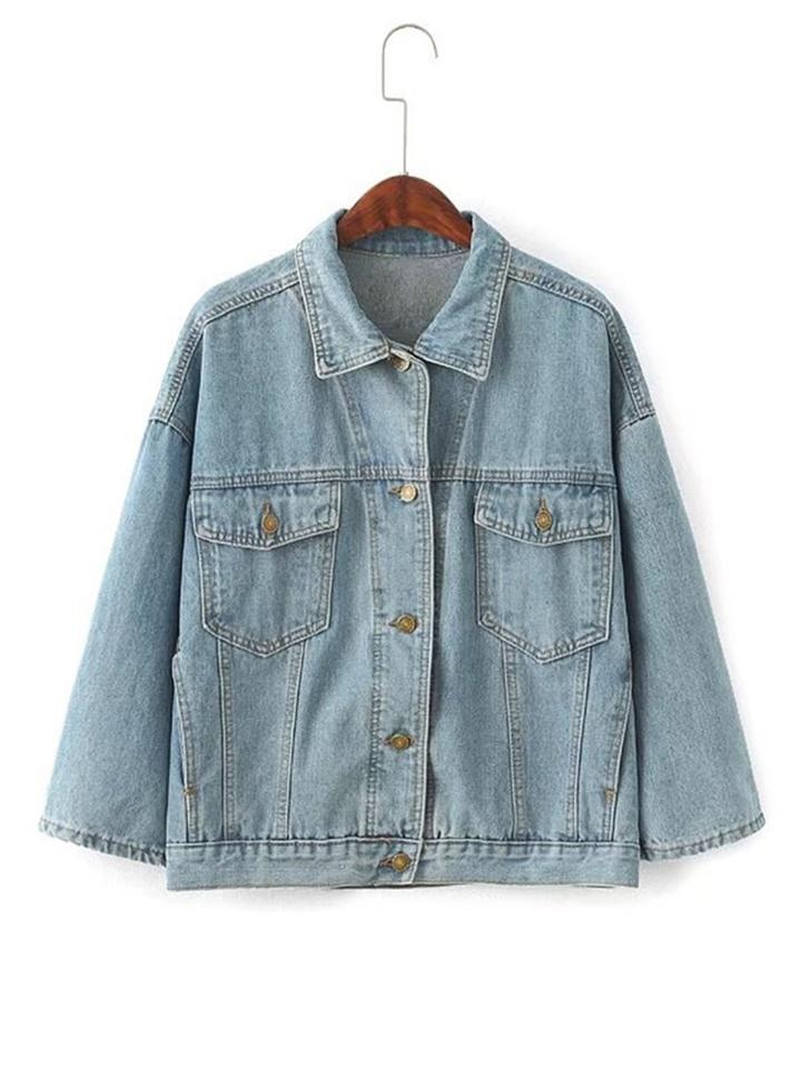 Shein Contrast Slogan Patch Denim Jacket