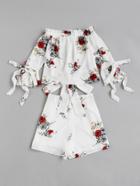 Shein Bow Tie Detail Bardot Top And Wrap Shorts Co-ord