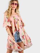 Shein Floral Print Cape Sleeve High Low Bardot Top