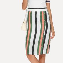 Shein Button Side Stripe Pencil Skirt