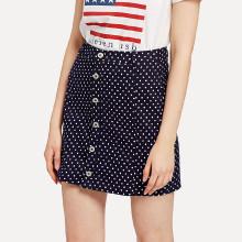 Shein Button Front Polka Dot Skirt