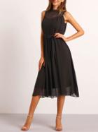 Shein Black Crew Neck Lace Tie Waist Dress